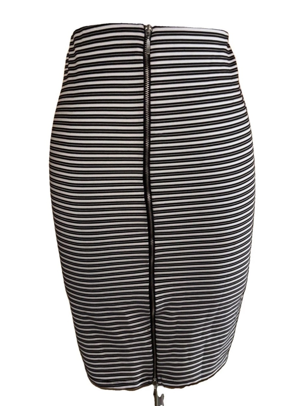 attention Black & White Striped Pencil Skirt with Center Zip #479